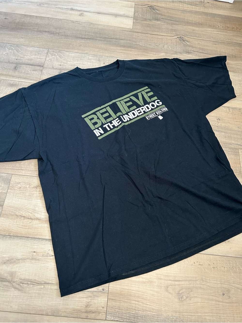 UFC Black Short Sleeve Tee with Olive 'Believe in the Underdog' Graphic